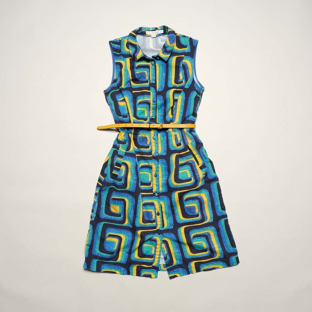 Boden Iris Geometric Print Sleeveless Button-Down Shirt Dress with Belt Size 4